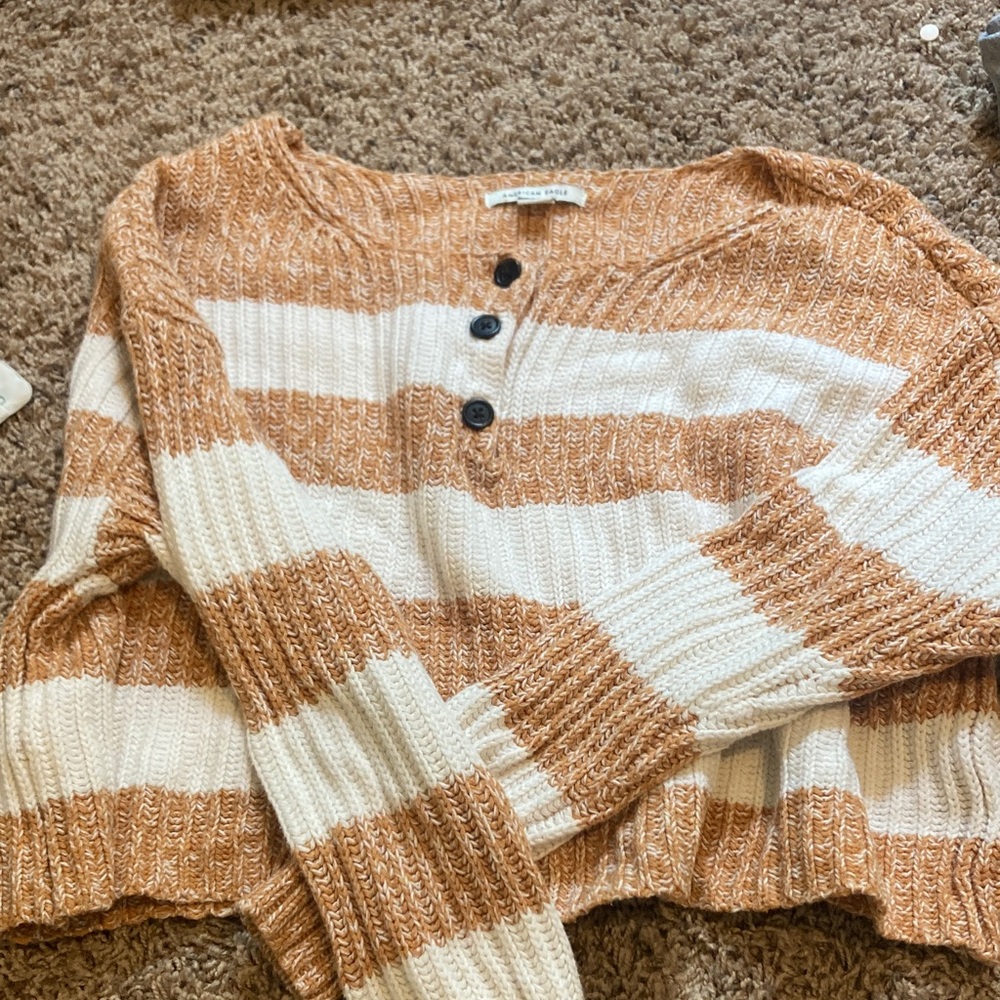 American Eagle Outfitters Tan and White Striped Sweater